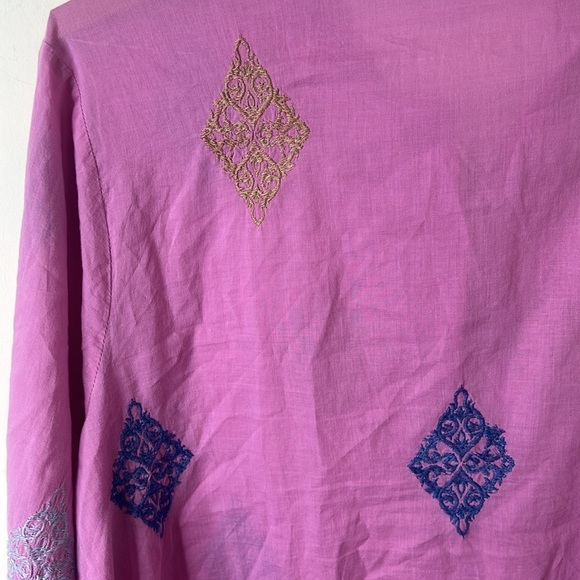 J. Jill Embroidered Button-Front Tunic Top Pink Long Sleeve Lightweight Medium - Picture 7 of 16
